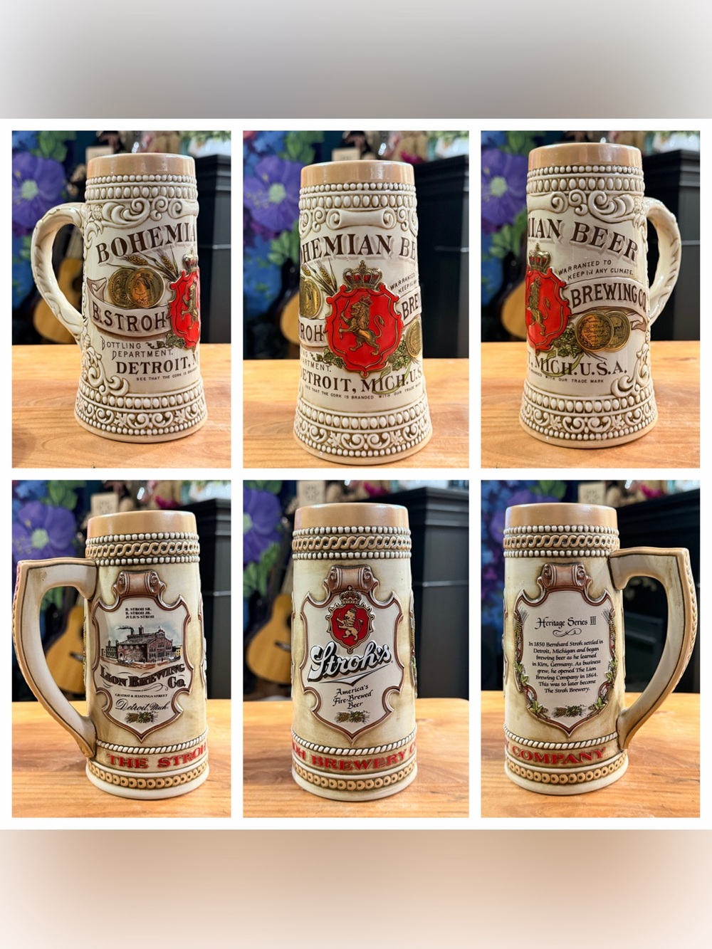 Vintage Stroh’s Beer Heritage Series III Collector Steins
